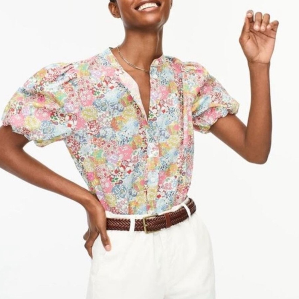 J. Crew Floral Puff Sleeve Blouse - Multicolor